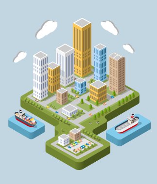 Düz izometrik şehir