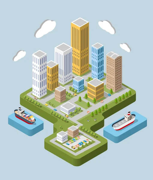 Düz izometrik şehir