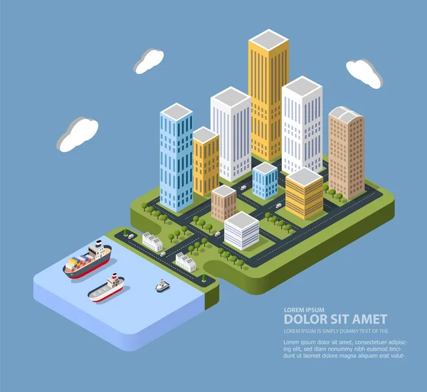 Plat isometrische stad — Stockvector