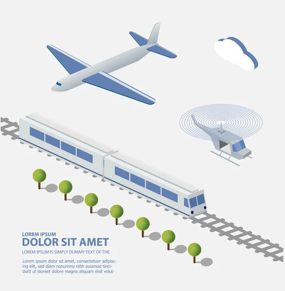 Vliegtuig trein helikopter — Stockvector