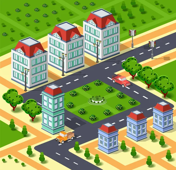Illustrazione della città con infrastrutture urbane — Vettoriale Stock