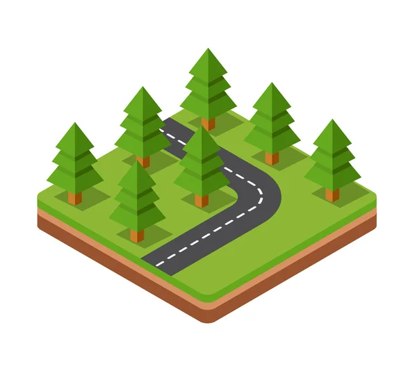 Isometric trees on road — Stock Vector