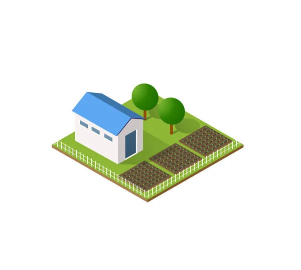 Granja rural en isométrica — Vector de stock