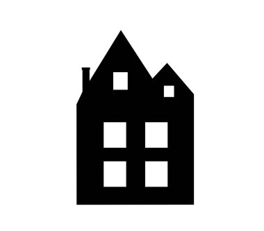 Gayrimenkul ticareti, konut ve endüstriyel siyah izole edilmiş retro apartman, ev, ev web vektör ilüstrasyonu simgesi