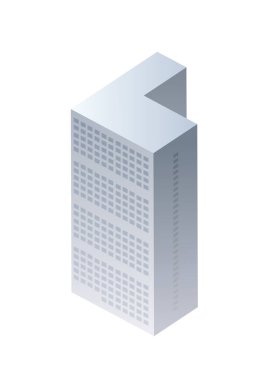Şehir inşaatının modern mimarisinin Isometric 3 boyutlu gökdelen binası.