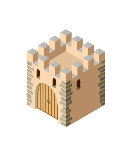 Fort Starověké Historické Pevnosti Hrad Izometrické Budovy Chránit Středověké Město — Stockový vektor