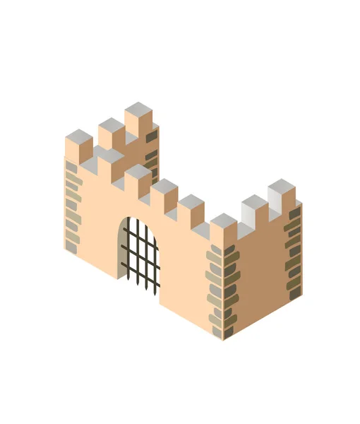 Крепость Древней Античной Крепости Замка Изометрическое Здание Защищает Средневековый Город — стоковый вектор