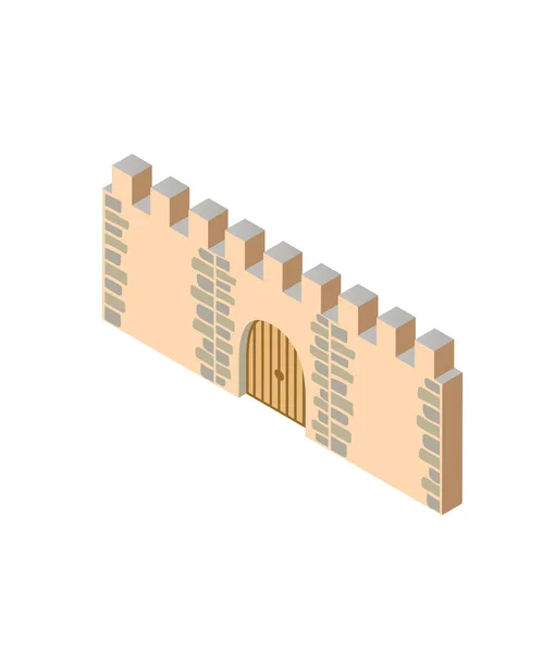 Muralla Antigua Fortaleza Histórica Castillo Edificio Isométrico Proteger Ciudad Medieval — Vector de stock