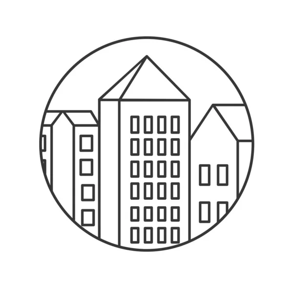 Liniowa Sylwetka Centrum Miasta Logo Znak Linii Ikona Budynku Linii — Wektor stockowy