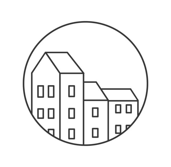 Lineární Silueta Centru Města Logo Znak Čára Ikona Čára Budova — Stockový vektor