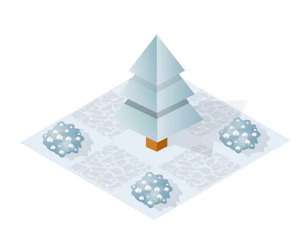 Parque Invierno Isométrico Con Nieve Árboles Objeto Conceptual Para Juegos — Vector de stock