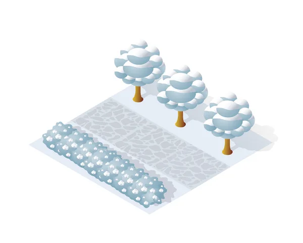 Изометрический Зимний Парк Снегом Деревьями Концептуальный Объект Веб Игр Дизайна — стоковый вектор