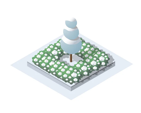 Isometrische Winter Park Met Sneeuw Bomen Een Conceptueel Object Voor — Stockvector