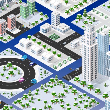 Şehir inşaatının kentsel çevrenin tasarım perspektifinin alanlarının Isometric set blok modülü. 3D illüstrasyon şablonu bilgi sanayi altyapısı
