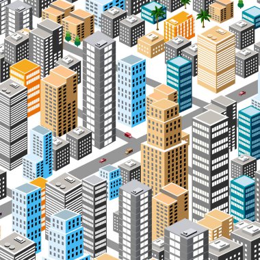 Şehir mimarisinden tasarım oyunu ve iş şekli arka planı için modern illüstrasyon Isometric şehir.