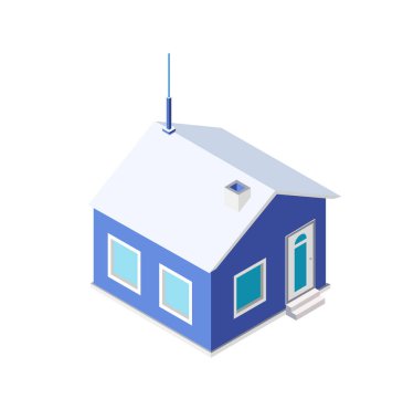 Bir sokak evi ile modern şehrin vektör izometrik şehir mimari binası.