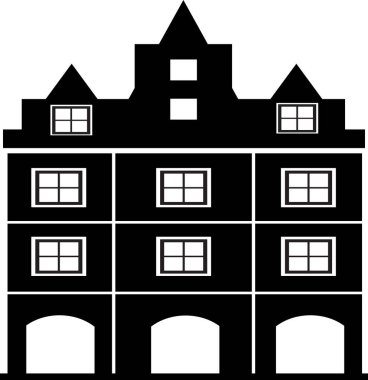 Beyaz arkaplandaki stokların tasarımı ve dekorasyonu için vektör ögesi silueti tek bir ev inşaatı