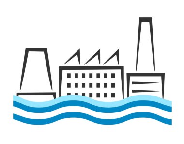 Sanayi Fabrikası simge sembolünün vektör şehir silueti nesne unsuru beyaz arkaplan üzerinde izole siyah öge