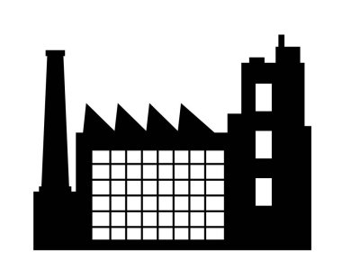 Sanayi Fabrikası simge sembolünün vektör şehir silueti nesne unsuru beyaz arkaplan üzerinde izole siyah öge