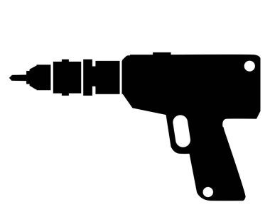 Matkap ikonu endüstriyel araç sembolünün vektör sondaj makinesi silueti element retro beyaz arkaplan üzerinde izole siyah ögeler