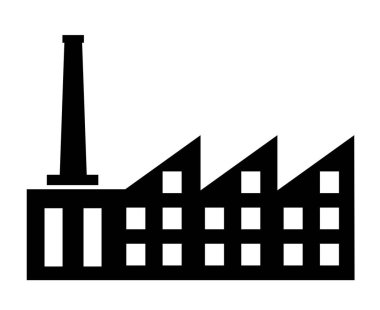 Sanayi Fabrikası simge sembolünün vektör şehir silueti nesne unsuru beyaz arkaplan üzerinde izole siyah öge