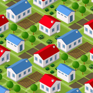 Yataklı kırsal izometrik doğa ekolojik çiftlik