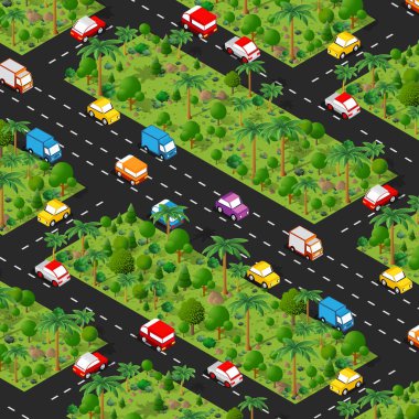 Otoyol parkı Isometric orman manzarası yeşil manzara yansıması