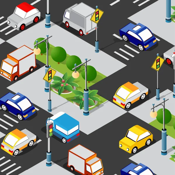Transport Logistics 3D ισομετρική πόλη εικονογραφημένο πρότυπο — Διανυσματικό Αρχείο