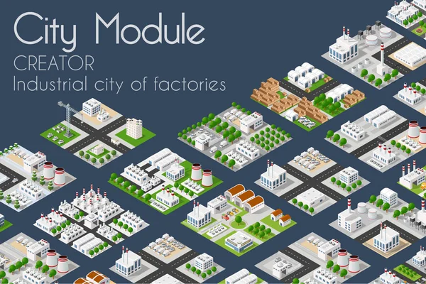 Fabryka modułów miejskich przemysłowy twórca koncepcji izometrycznej — Wektor stockowy