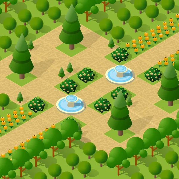 Izometrikus 3D-s fák park erdő kemping természet elemek táj — Stock Vector
