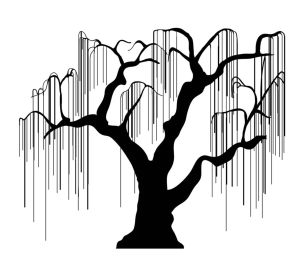 Mörk enda siluett form av ett blommigt träd för affischer, skjortor — Stock vektor