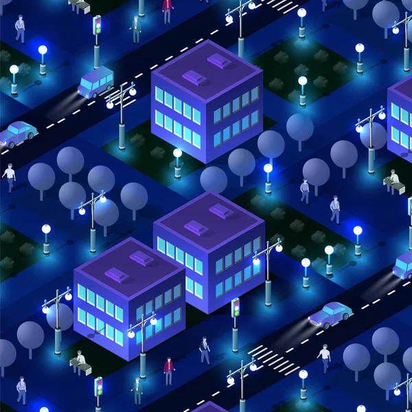 Die Nacht intelligente Stadtmenschen Hintergrund 3D Zukunft — Stockvektor