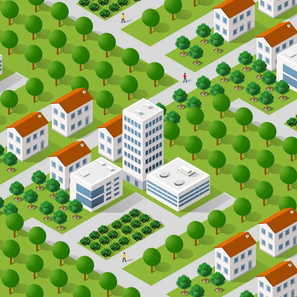 Isometric 3D caddesi, şehir merkezinin mimari bölgesi. — Stok Vektör