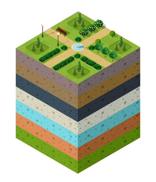 Městská krajina městského parkuVrstvy půdy geologické a podzemní — Stockový vektor