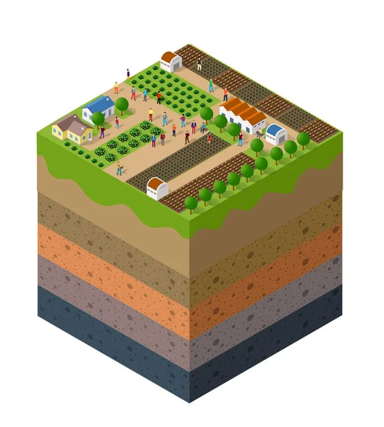 Waldbauernhof Bodenschichten geologisch und unterirdisch — Stockvektor