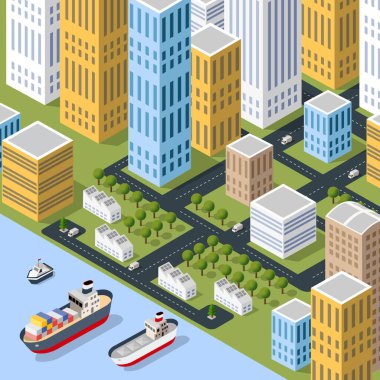 Isometric sokak insanları bir şehrin 3 boyutlu illüstrasyonları