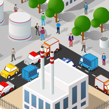 Isometric sokak insanları bir şehrin 3 boyutlu illüstrasyonları