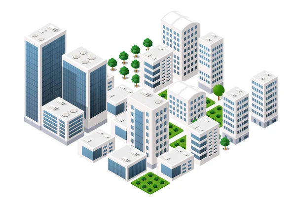 Isometrischer Vektor Innenstadt Wolkenkratzer Illustration eines modernen — Stockvektor