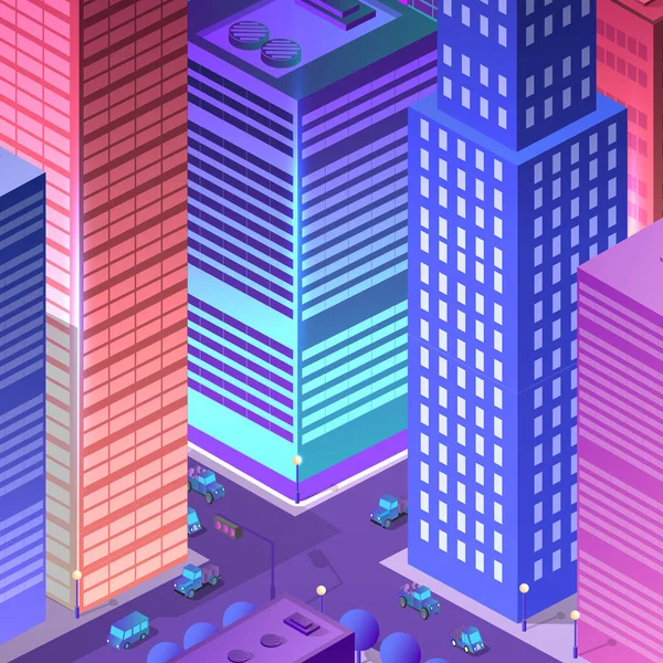 Isometrische straatmensen kruising 3D illustratie van een stad — Stockvector