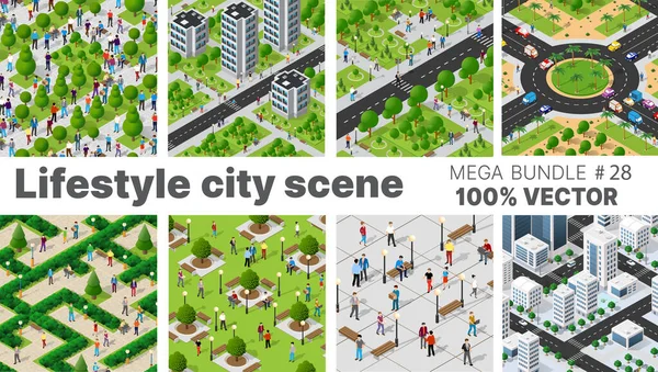 La escena del estilo de vida de las ciudades establece ilustraciones sobre temas urbanos Ilustraciones de stock libres de derechos