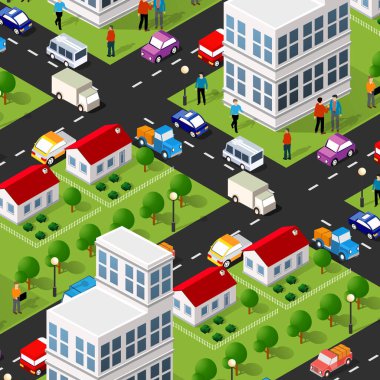 Evin tepesinin 3 boyutlu Isometric şehir manzarası