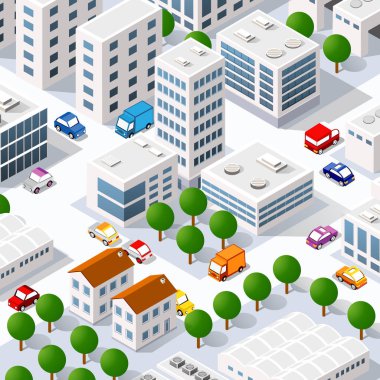 Evin tepesinin 3 boyutlu Isometric şehir manzarası