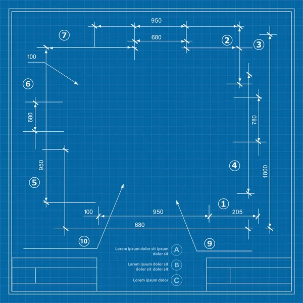 Template drawing plan scheme with dimensions, strings — Stock Vector