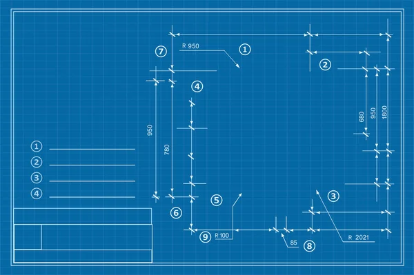 Vorlage Zeichnung Plan-Schema mit Abmessungen, Strings — Stockvektor