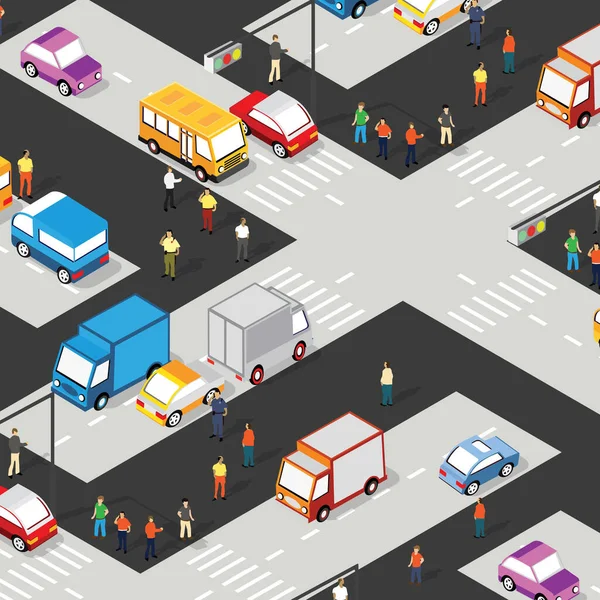 Isometric Crossroads intersection of streets of highways with traffic —  Vetores de Stock