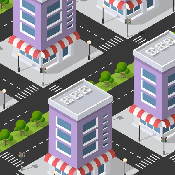 Illustration de style de vie de l'immeuble de la ville avec maisons et rues — Image vectorielle