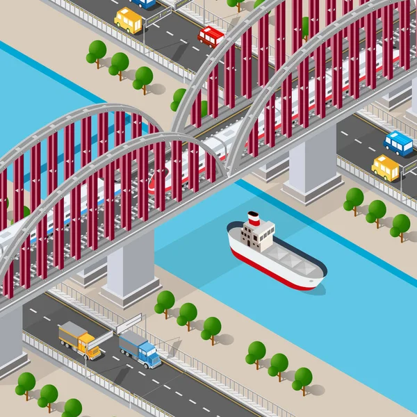 Şehir yaşamının yaşam tarzı illüstrasyonu. Isometric resim — Stok Vektör