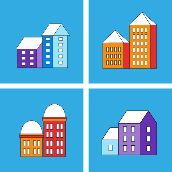Vector silhouettes of city buildings in the flat style — Stock Vector
