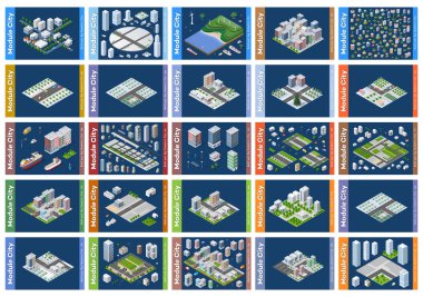 Şehir planlama ve geliştirmeyi temsil eden binalar ve altyapı unsurlarıyla büyüyen modüler şehir