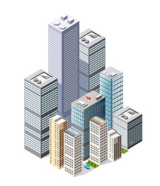 Mükemmel yolunuzu oluşturmak için izometrik yapı şehir haritasına sahip şehir tasarım elemanları